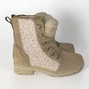 Sorel Women's 9 Lennox Cozy Rain Snow Boots Waterproof Pink Beige Chunky Combat